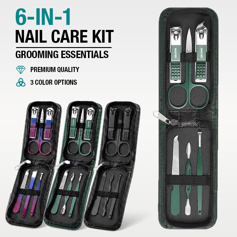 Mens Grooming Travel Kit - 6-IN-1 Portable Nail Clipper Set Travel